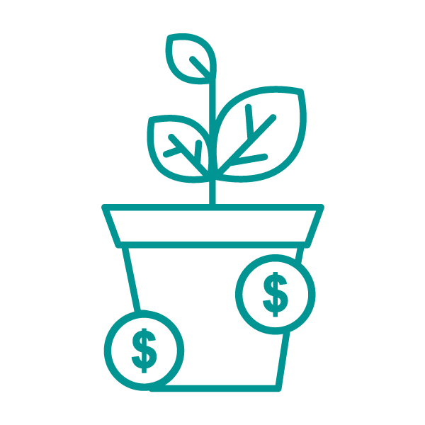 Drawing of potted plant with dollar signs